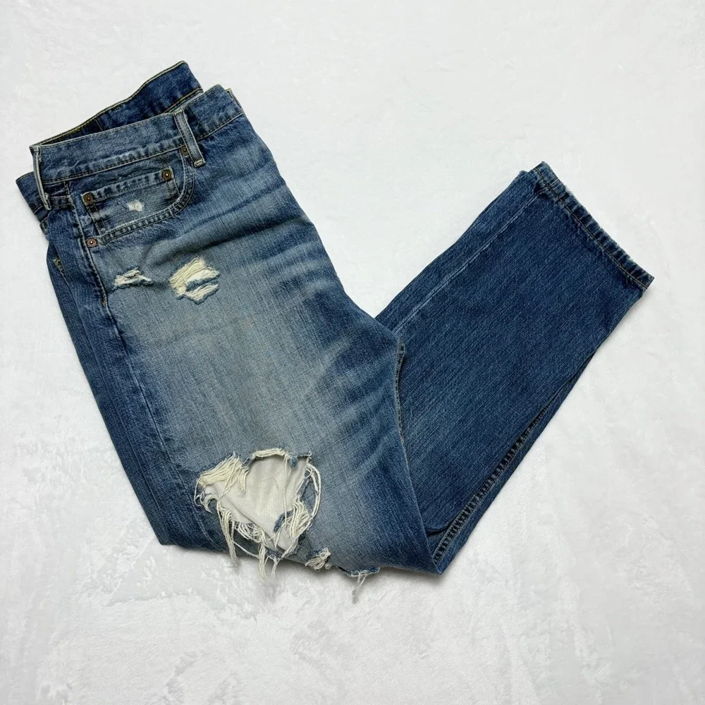 Levi's 522 Slim‎ Taper Distressed Jeans Men's 38x30 Blue Ripped Shredded Cotton